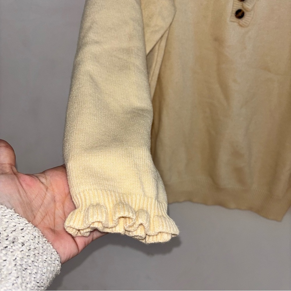 BTFBM Cream Ruffle Neck Button Sweater Boho Cottagecore - Picture 5 of 16